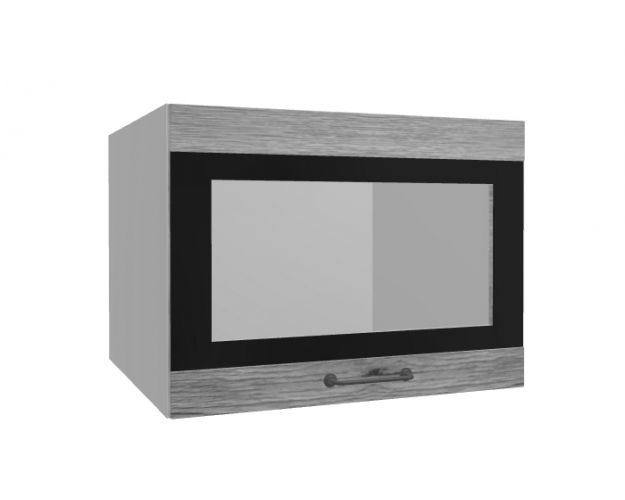 Лофт ВПГСФ 600 шкаф верхний горизонтальный со стеклом высокий с фотопечатью (Дуб майский/корпус Серый)