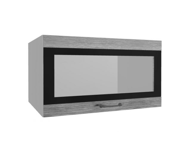Лофт ВПГСФ 800 шкаф верхний горизонтальный со стеклом высокий с фотопечатью (Дуб майский/корпус Серый)