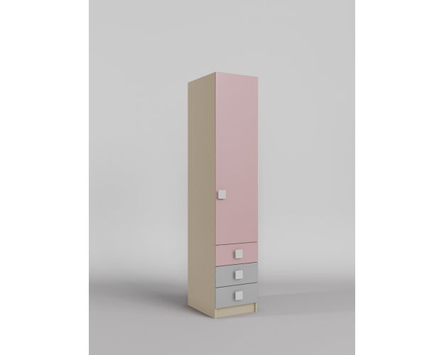 Шкаф угловой (секция с ящиками) Грэйси (Розовый/Серый/корпус Клен)