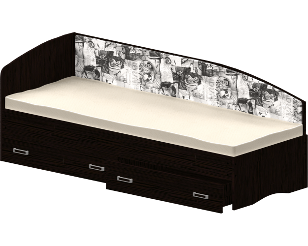 Кровать Софа-9 с мягкой спинкой с рисунком Милана (900х1900) Венге