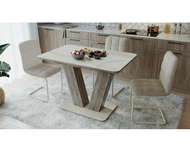 Стол раздвижной «Чинзано» Тип 1 (Дуб сонома трюфель/стекло бежевое матовое)