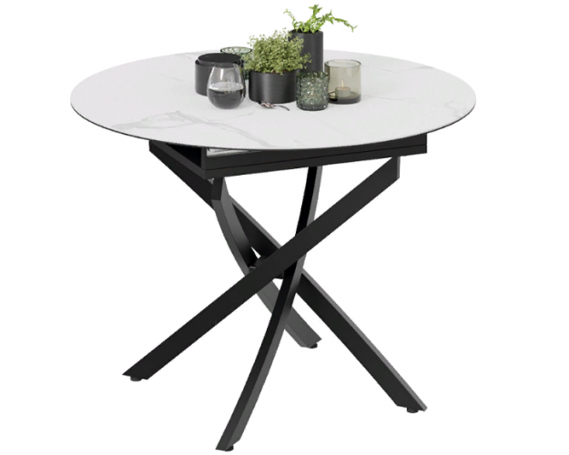 Стол обеденный раздвижной «Бергамо» Тип 1 Черный муар, Стекло матовое белый мрамор